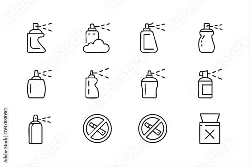 Minimal Spray Bottle and Aerosol Icons for Beauty and Cleaning Design