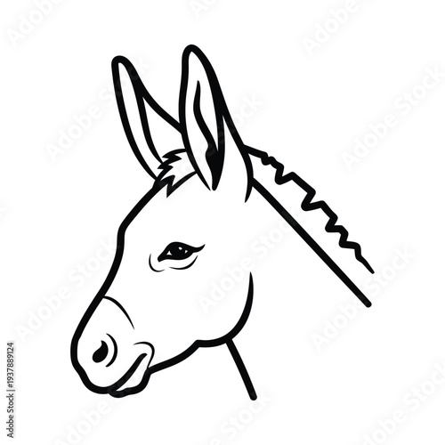 Donkey head in a simple black line drawing style on white background