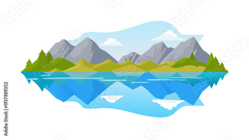 A serene landscape with mountains and a lake Vector