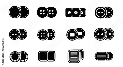 Collection of black and white web interface icons for buttons and controls on a plain background