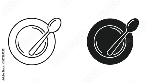 Plate Spoon Icon Set Meal Service Symbol