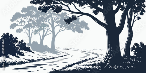 A serene landscape with trees on a white background Vector