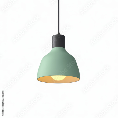 Green pendant lamp with black base and light bulb
