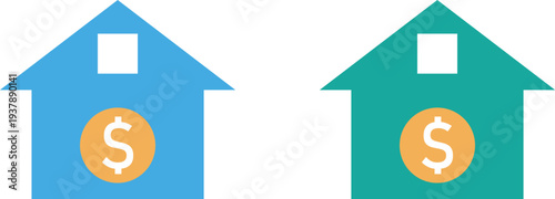 Two house icons with dollar signs representing real estate investment or property value