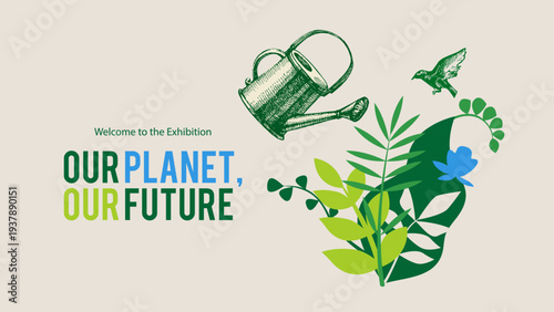 Hand drawn vintage eco-friendly collage banner with sketch elements. Vector isolated illustration. Ecology , gardening, recycling, agricultural, green, climate, farm design concept