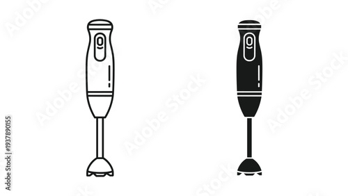 Immersion Blender Icon Cooking Kitchen Appliance Line Art Silhouette