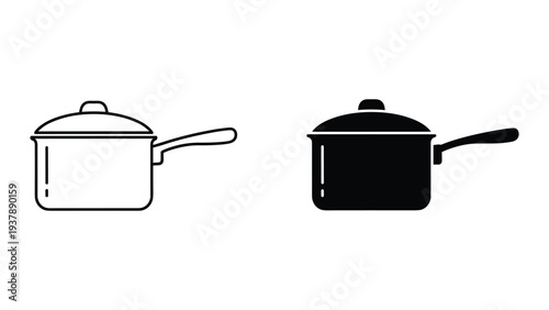 Saucepan Icon Cooking Vessel Minimalist Line Art Vector Commercial
