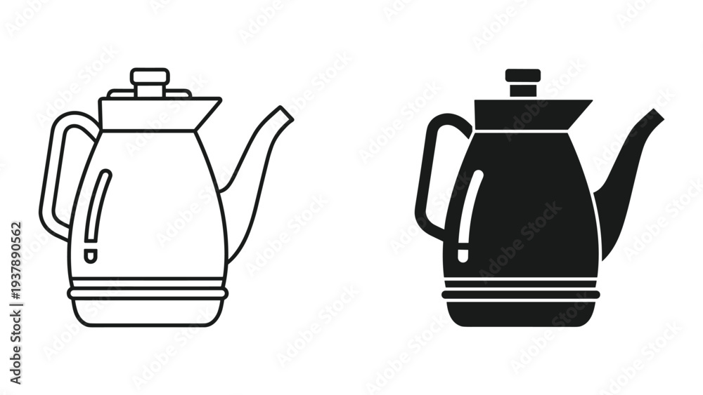 Obraz premium Kettle Icon Line Art Silhouette Beverage Container Commercial Use