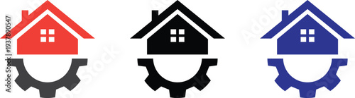 House and gear icons in different colors representing maintenance and management of home