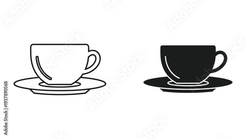 Coffee Cup Saucer Icon Contrast Vector Illustration Commercial
