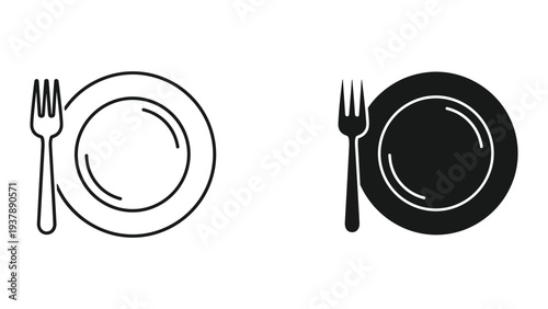 Plate Fork Icon Set Restaurant Service Symbol