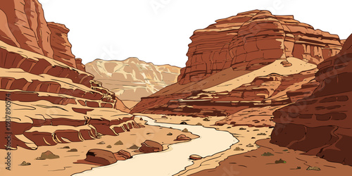 A pixelated image of a desert canyon with a river running through it Vector