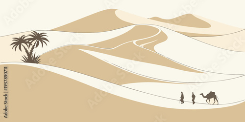 A desert scene with a camel and palm tree Vector