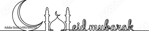 Continuous one line drawing Eid al-Fitr concept.one line vector illustration with out background