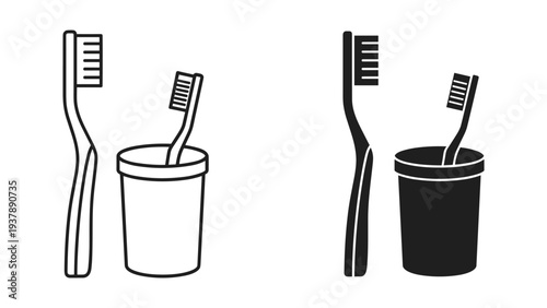Toothbrushes Holder Icon Set Dental Care Routine