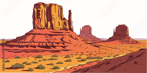 A desert landscape with rock formations Vector