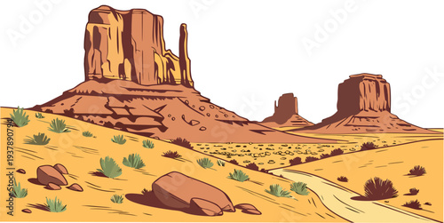 A desert landscape with rock formations Vector