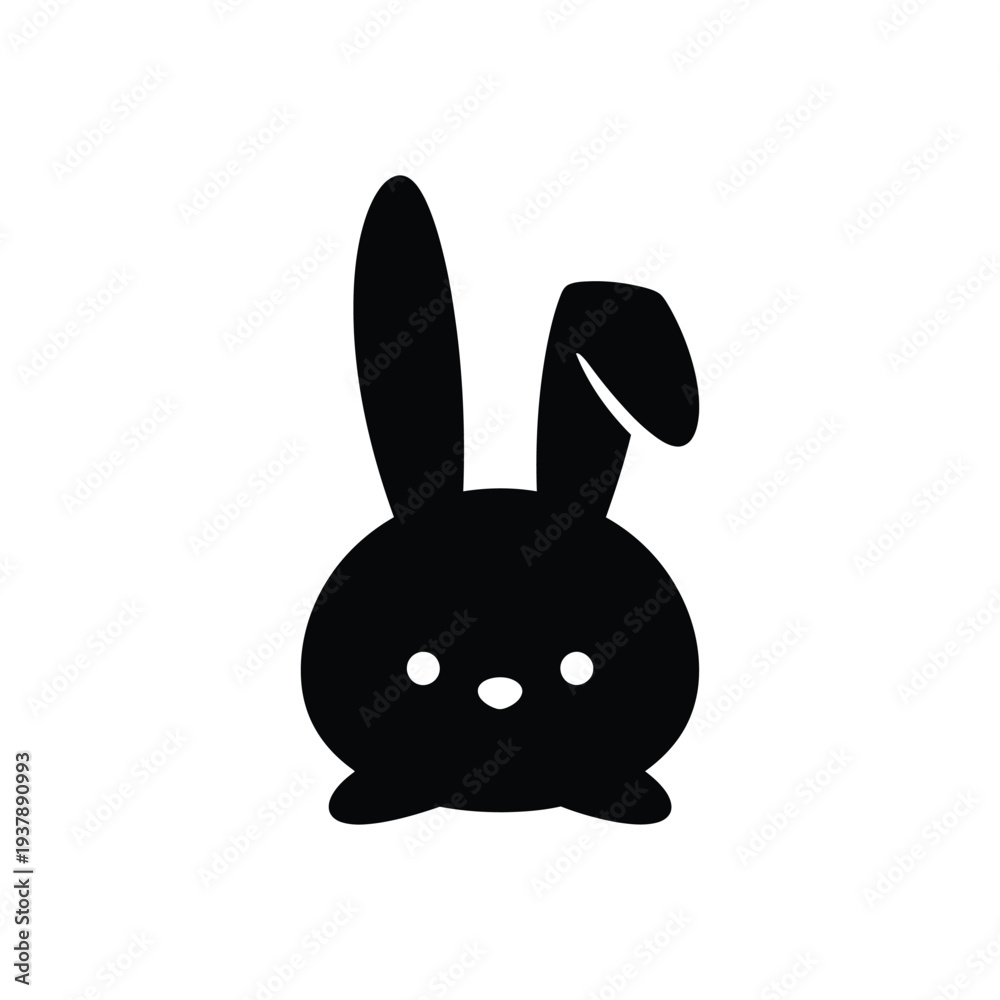 Obraz premium Black bunny silhouette with long ears on white background cute cartoon rabbit head
