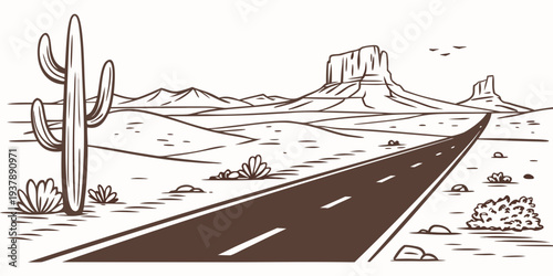 A desert road with a cactus on the side Vector