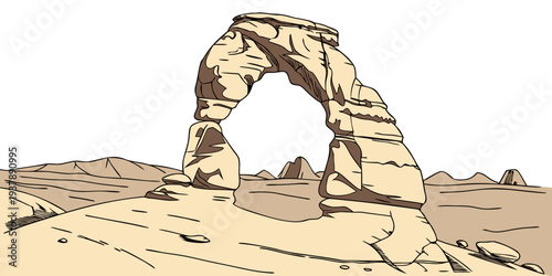 A large rock arch on a deserted landscape Vector