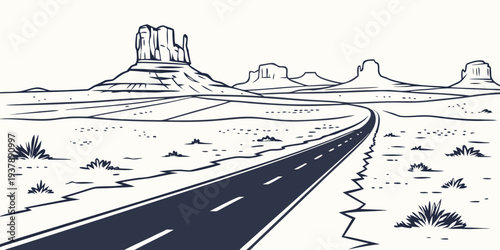 A road leading to a desert landscape with mountains Vector