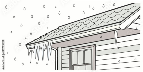 A house with icicles hanging from the roof in winter Vector
