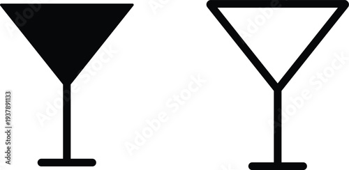 Martini glass icon set with filled and outlined styles isolated on transparent background