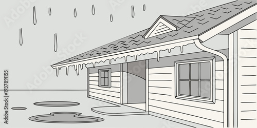 A house with a roof and a driveway in the rain Vector
