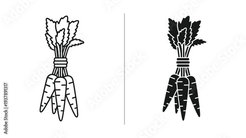 Carrot Bunch Duo Food Icon Vegetable Harvest Vector