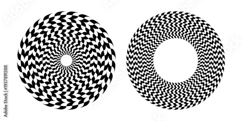 Set of Abstract Circle Design Elements with Optical Illusion of Rotation Movement.
