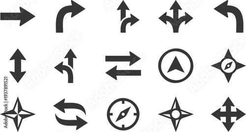 Directional arrows set diverse navigation movement flat design vector illustration