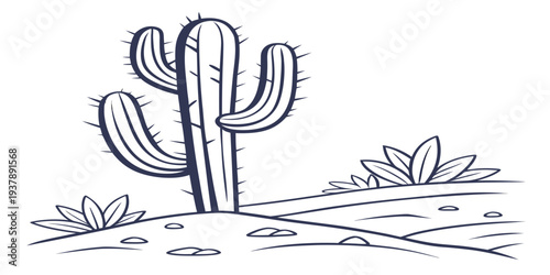A cactus plant in the desert with small plants Vector
