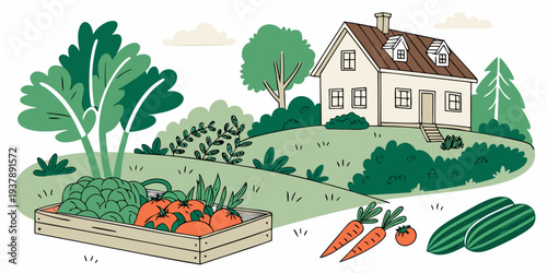 A house with a garden full of vegetables Vector