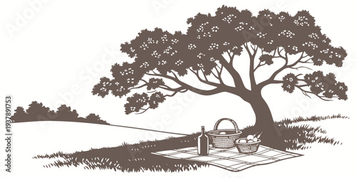 A brown bicycle leaning on a tree in a field Vector