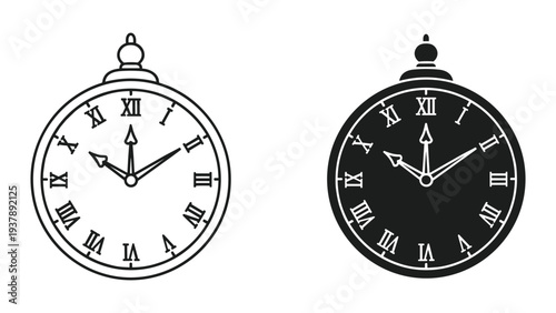 Pocket Watch Icons Timekeeping Classic Design