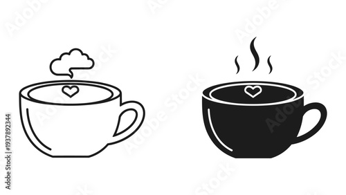 Coffee Cup Heart Steam Icon Vector Art