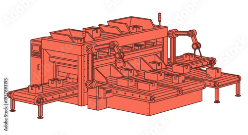 Industrial robotic arm machine assembly line.
