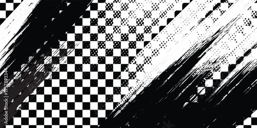 Race flag grunge background, car rally or motocross finish flag with vector checker pattern. Grunge race flag for car racing sport or bike speedway, motorsport