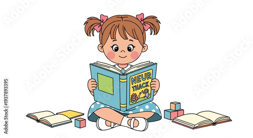 Little girl reading a book.