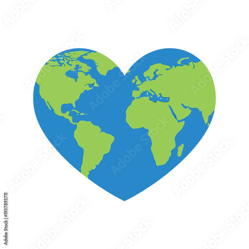 Earth Day heart shaped world map vector illustration for eco-friendly and environmental campaigns