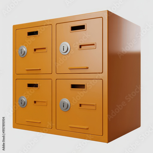 Orange metal lockers with keyholes and mail slots