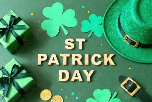 St Patrick’s Day Message with Shamrocks, Gifts and Gold Coins
