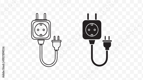 Electric plug adapters for international travel and electronics isolated on Transparent Background