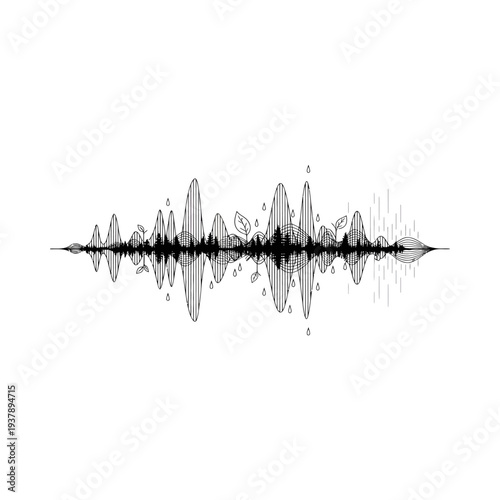 Dynamic sound wave graphic design with bold black lines and intricate patterns on a clean white background for audio visualization