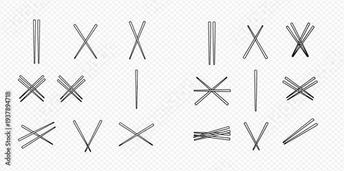 Chopsticks set with various positions and arrangements, isolated on a transparent background, depicting different ways to hold and use them for eating Asian cuisine.