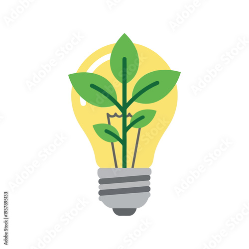 Earth Day vector illustration of green plant growing inside light bulb for eco energy concept