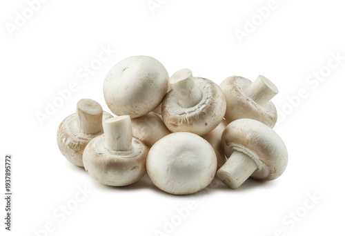 Fresh white button mushrooms on white background white mushrooms