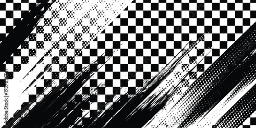 Race flag grunge background, car rally or motocross finish flag with vector checker pattern. Grunge race flag for car racing sport or bike speedway, motorsport