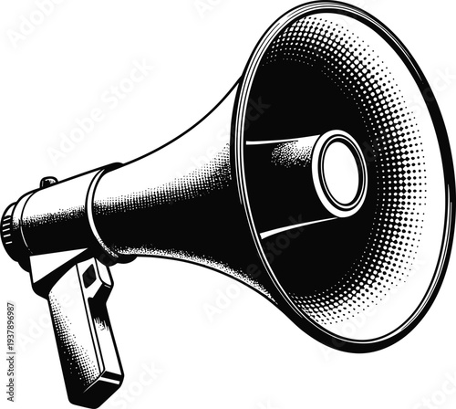 Black and white megaphone with sound waves loudspeaker announcement