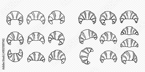 Set of hand-drawn croissant illustrations, perfect for bakery menus, food blogs, or culinary designs.